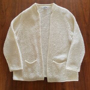 Vintage 80s Aran Isle Open Front Cardigan Sweater Medium Bouclé Knit Cream